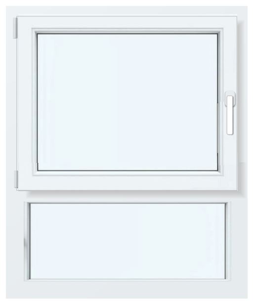 Hochwasserschutzfenster – Dreh- / Kipp – Fensterflügel, nach innen öffnend, in Kombination mit Festverglasung unten