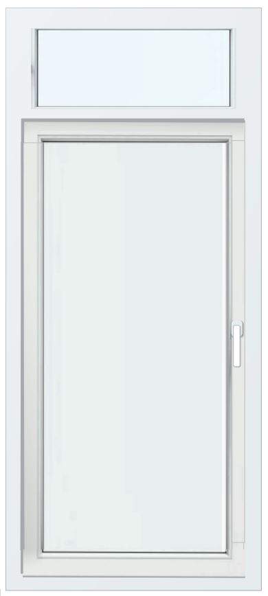Hochwasserschutztüre Kunststoff – Türflügel nach innen öffnend in Kombination mit festverglasten Bereichen 